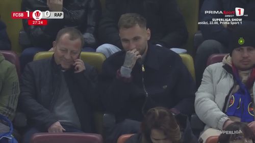 Denis Drăguș, prezent la derby-ul FCSB - Rapid. Foto: Captură, Prima Sport