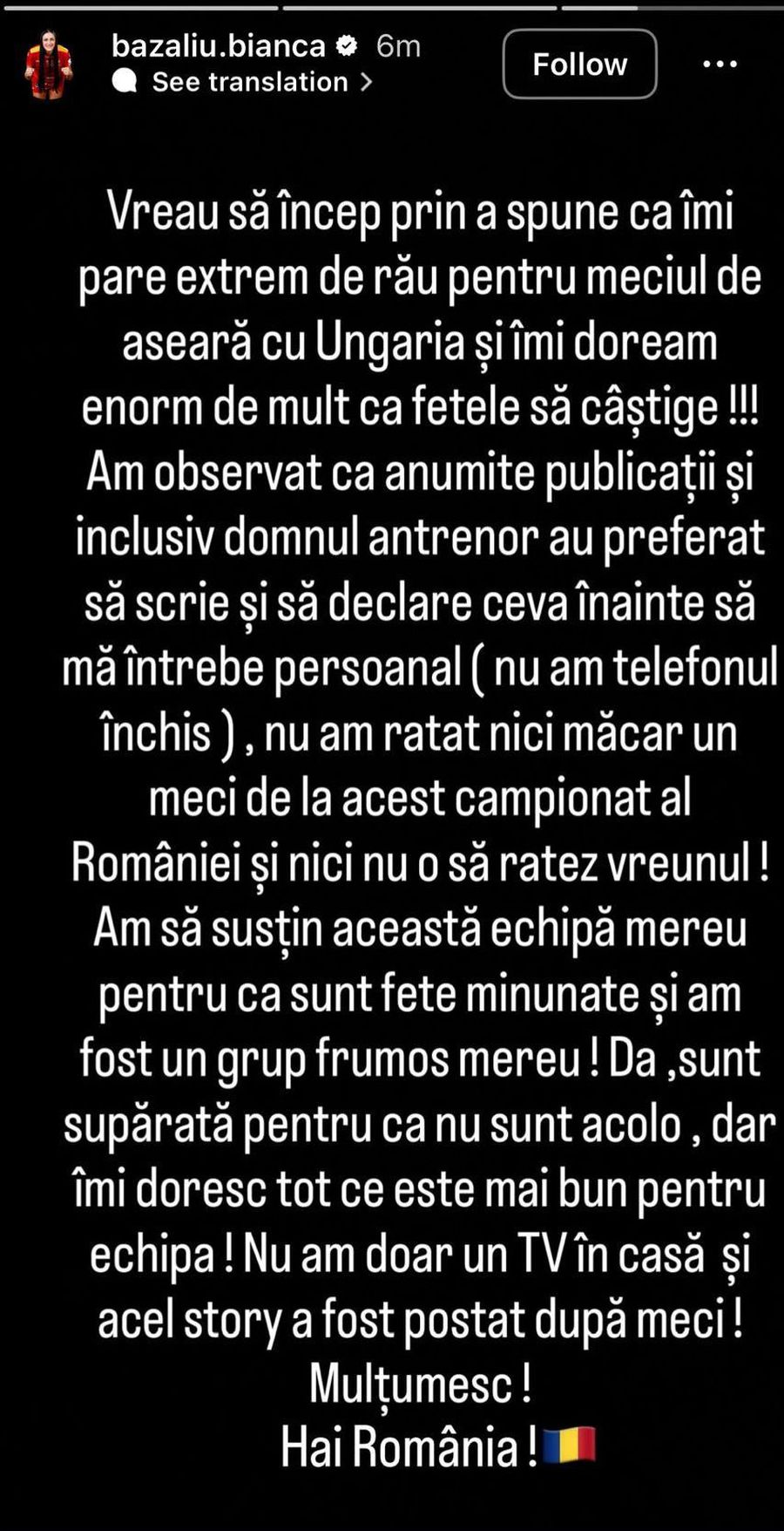 Bianca Bazaliu i-a răspuns selecționerului României: „Nu am doar un TV în casă”