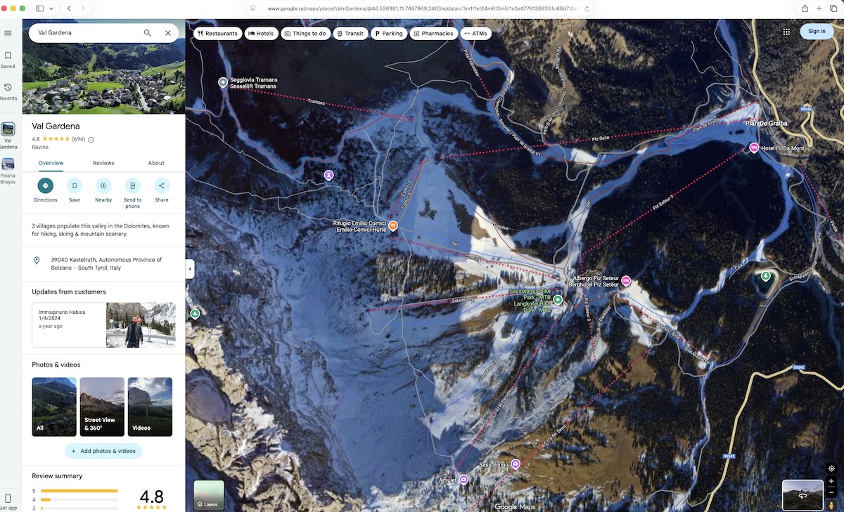 Am observat că de câteva zile sunt disponibile (din nou) informațiile legate de schi în Google Maps.