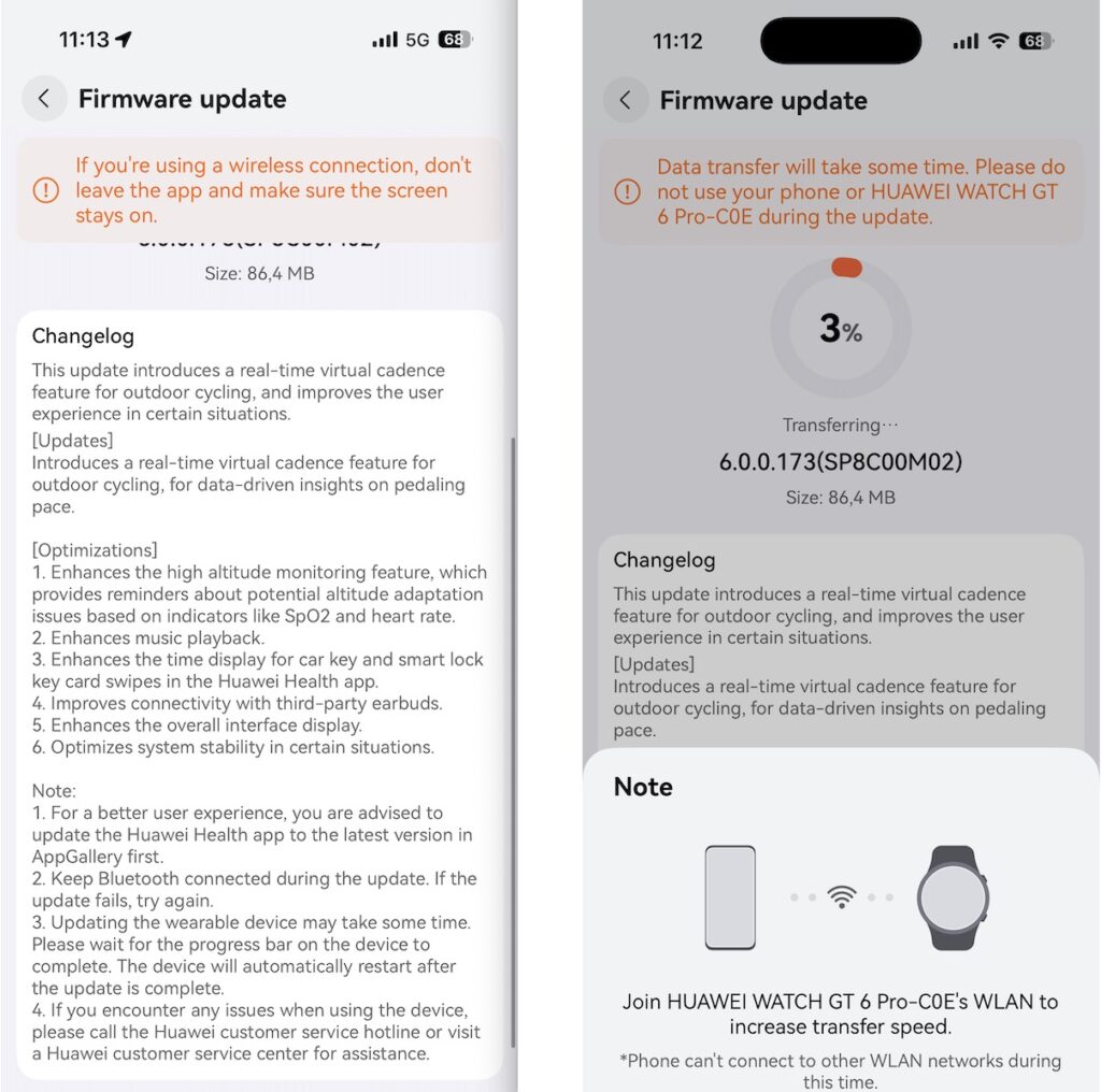 Azi a venit un update de firmware pentru ceasul smart Huawei Watch GT6 Pro: 6.0.0.173 (SP8C00M02) cu optimizări și o funcție nouă.