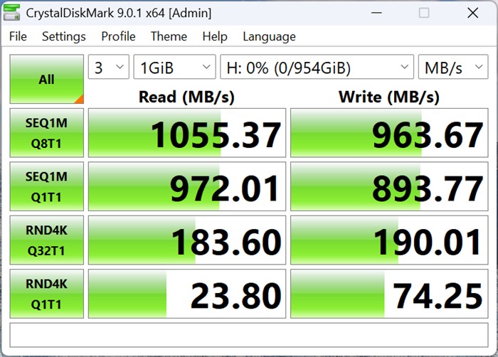 Teste benchmark Kingston Dual Portable SSD 1TB