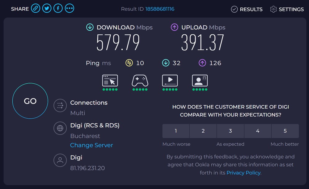 Teste viteza router wireless Cudy WR1500