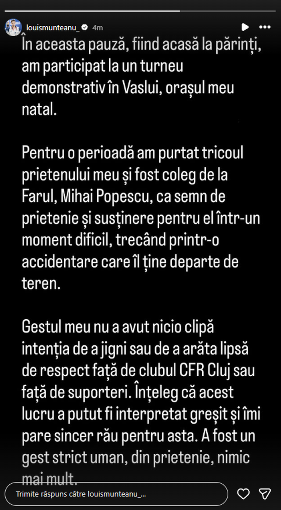 Louis Munteanu, prima reacție după ce a purtat tricoul celor de la FCSB: „De asta am făcut gestul!”