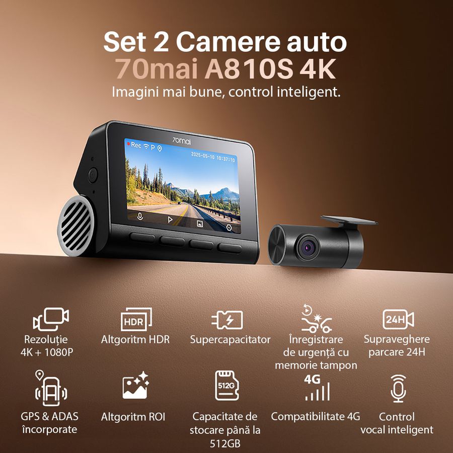 Camera auto 4K care te scapă de discuții inutile în trafic: 70mai A810S