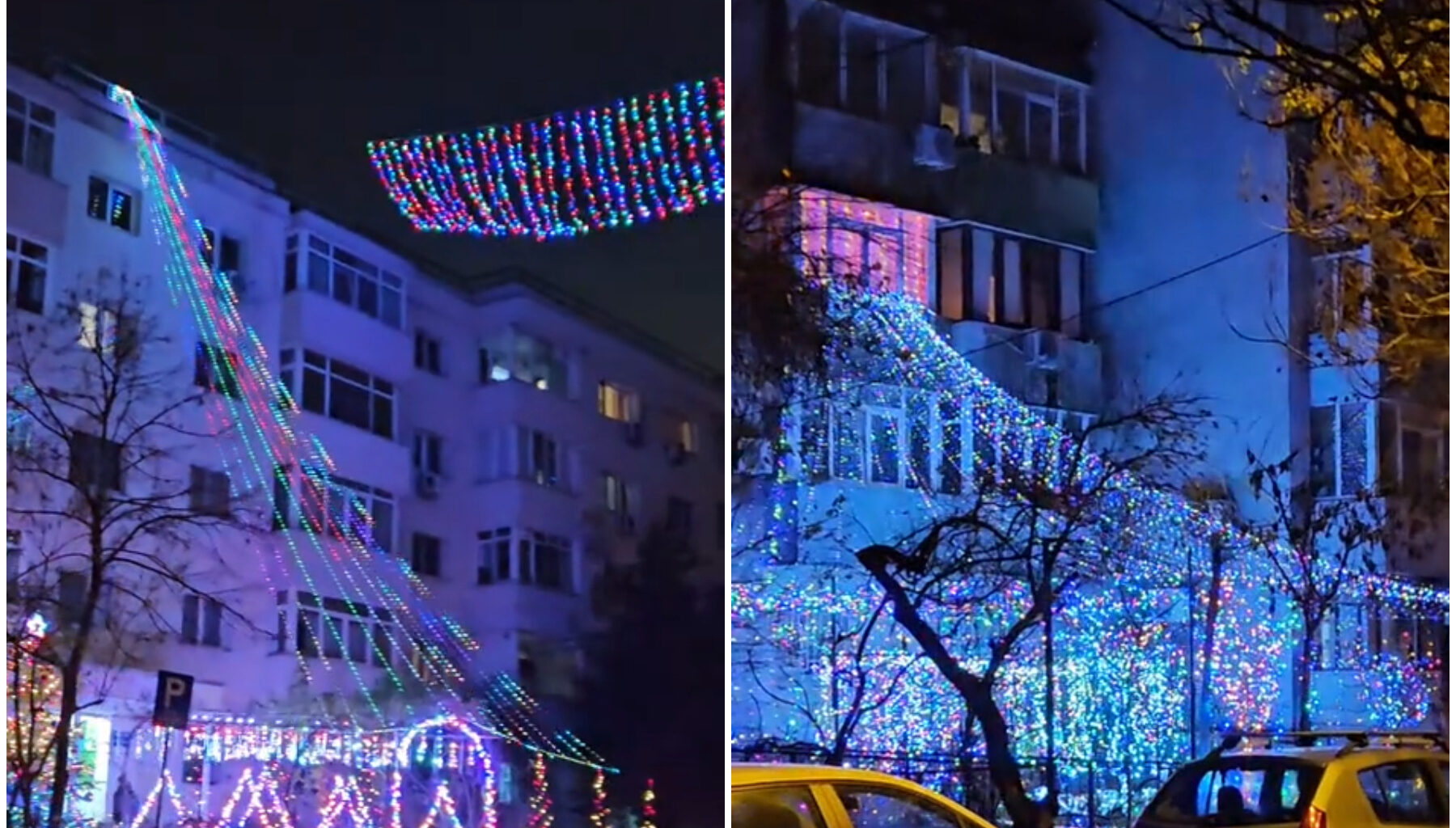 Război al decorațiunilor între vecinii unui cartier bucureștean. Au ajuns să împodobească tot blocul: „Oare cine plătește”