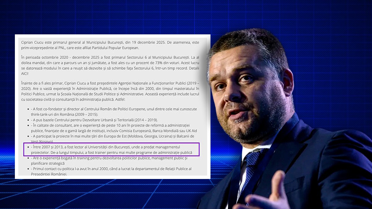 Ciprian Ciucu a declarat funcția de lector la Universitatea din București, însă UB îl contrazice