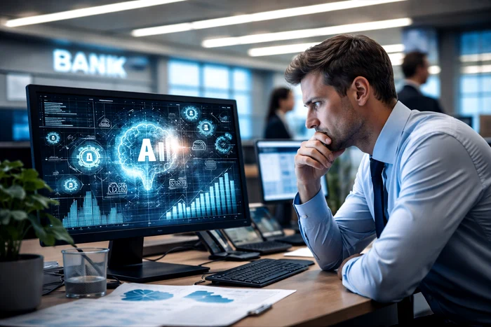 Implementarea AI duce la concedieri în rândul funcţionarilor bancari. FOTO: AI