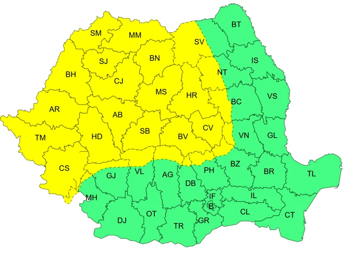 Interval de valabilitate: 08 ianuarie, ora 20:00 – 09 ianuarie, ora 10:00/FOTO: ANM