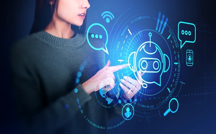 O femeie atinge o hologramă sugerând inteligența artificiala