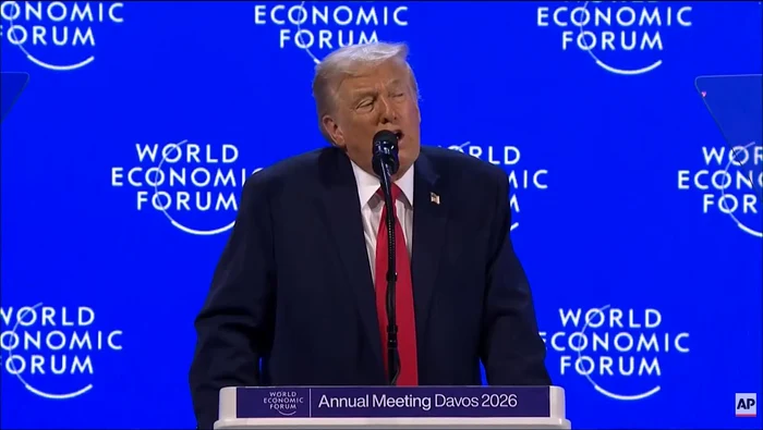 Trump și-a înghițit la Davos amenințările cu armata și cu tarife. FOTO: Captura video
