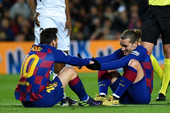 Leo Messi and Antione Griezmann of FC Barcelona during the Liga match between FC Barcelona and Granada CF at Camp Nou on January 19, 2020 in Barcelona, Spain. (Photo by DAX/ESPA-Images)