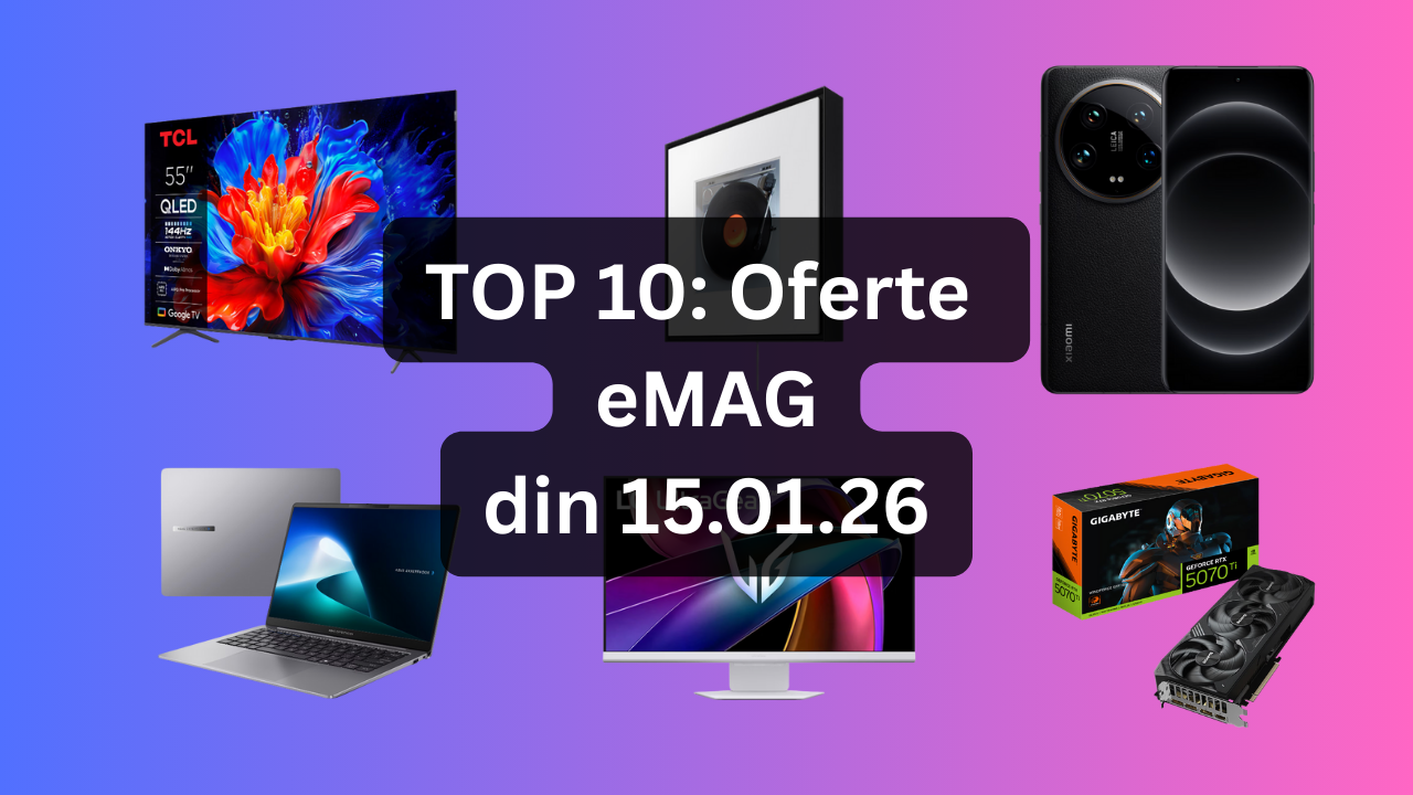 Oferte eMAG din 15.01.26 (boxă smart Samsung Music Frame cu evaluare 4.88 / 5, cel mai ieftin televizor QLED cu rată de refresh la 100Hz pe diagonala de 138 cm, Xiaomi 14 Ultra cu senzor wide de 1 inci etc)