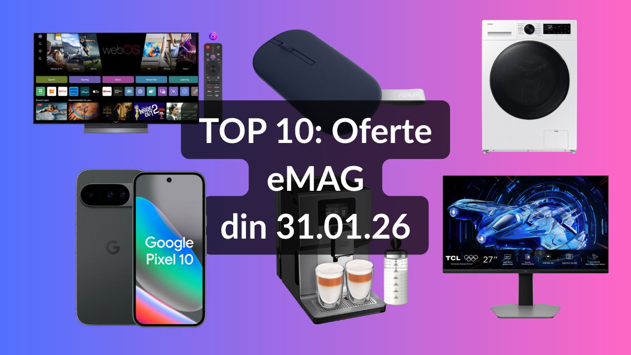 Oferte eMAG din 31.01.26 (televizor OLED LG cu reducere de 15% și note bune în review-uri, Google Pixel 10 la 2542 lei*, mouse ASUS cu bluetooth și capace interschimbabile etc)