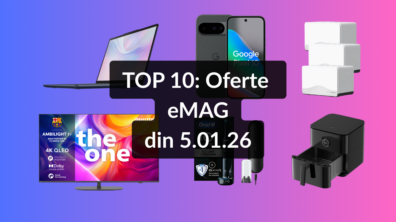 Oferte eMAG din 5.01.26 (laptop Lenovo cu display OLED și reducere de 10%, Pixel 10 la aprox. 3250 lei*, televizor Philips QLED cu diagonala de 164 cm și nota 4.38 / 5 din 48 de review-uri etc)