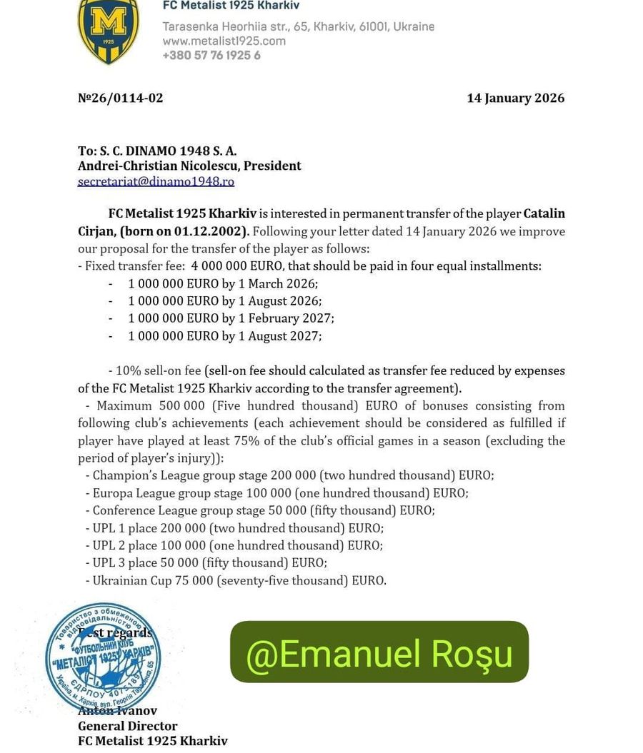 Iată oferta oficială pentru Cîrjan, după ce Gigi Becali a contestat-o public: „Ne iei de proști!” » Toate clauzele din contract