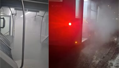 B365 - VIDEO | "Arde, uite cum arde!" Un autobuz Otokar înecat în fum dens, pe traseul liniei 100. Învăluit în nor, pleacă din stația STB Aeroportul Băneasa • Știri București