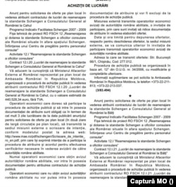 Extras din Monitorul Oficial din 12 februarie 2010, partea a VI-a, în care apar anunțurile de intenție pentru lucrări la consulatele de la Bălți și Cahul.