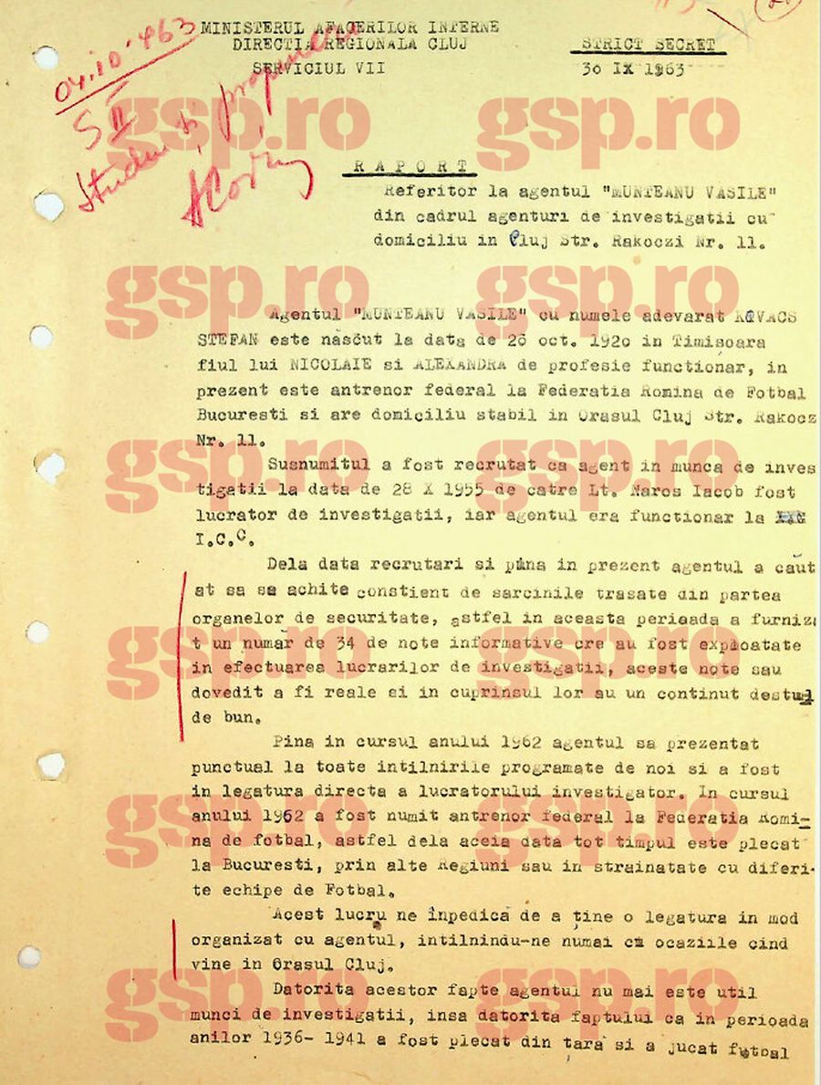 Stupoare în Arhivele Securității: marele Ștefan Kovacs a fost agentul secret „Vasile Munteanu” + „Este un tovarăș atașat colaborării”