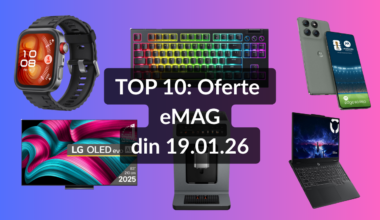 Oferte eMAG din 19.01.26 (cel mai mare televizor OLED LG cu reducere de 15%, cele mai bune căști over the ear pe partea de bass, laptop Lenovo cu 32 GB DDR5, garanție pe 3 ani și TGP de 115W la placa video etc)