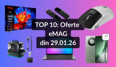 Oferte eMAG din 29.01.26 (cel mai ieftin televizor QLED de 189 cm și evaluare 4.80 / 5 din 104 review-uri, telefon mobil ce nu are nevoie de husă și folie, laptop de gaming cu NVIDIA GeForce RTX 5090 etc)