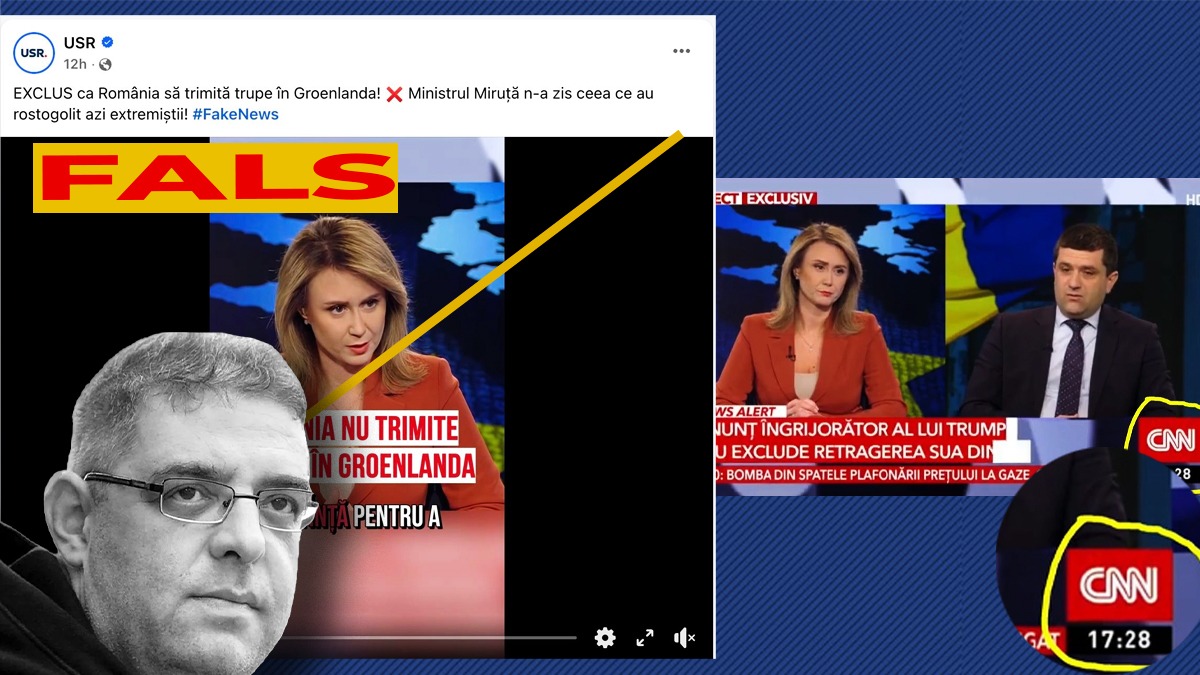 USR a falsificat înregistrarea unei emisiuni de la Antena 3 CNN pentru a demonstra că Radu Miruță nu a zis că putem trimite trupe în Groenlanda