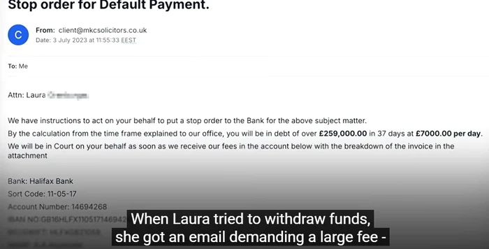 Românca a transferat banii în contul escrocului FOTO: Captură youtube OCCRP