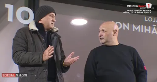 Dialogul dintre Dan Șucu și Gigi Corsicanu, înaintea meciului dintre Rapid și U Cluj. Foto: Captură/Prima Sport