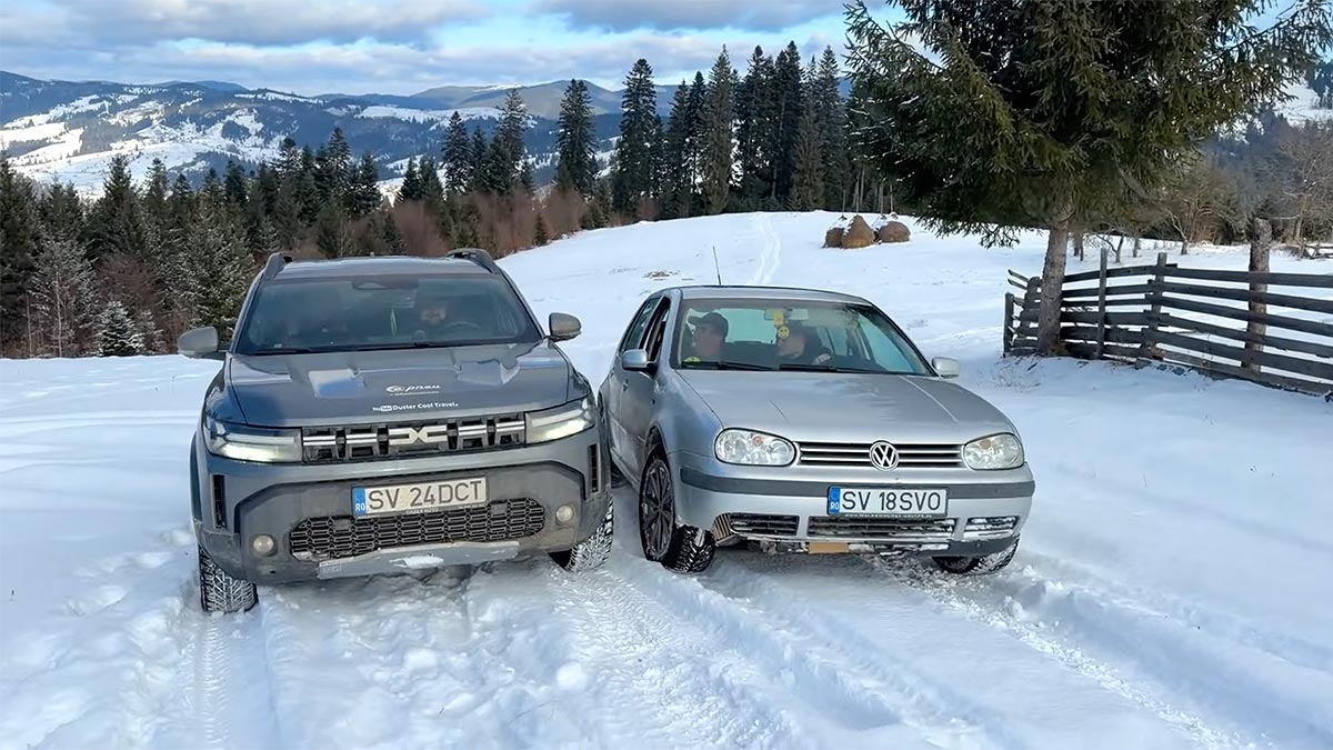 (VIDEO) O Dacia Duster 4x4 şi un VW Golf 4 TDI cu tracţiune 4Motion şi-au comparat capacităţile de înaintare pe zăpadă în munţii din România | PiataAuto.md