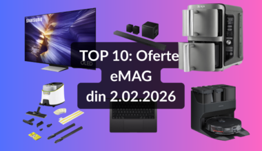 Oferte eMAG din 2.02.26 (cel mai ieftin televizor OLED Samsung pe 138 cm, soundbar cu recenzii excelente, cel mai bun laptop pentru editare foto și video, dar și cu autonomie extinsă etc)