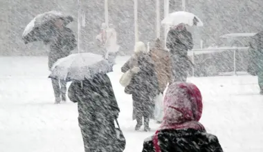 poza in care apar mai multi oameni cu umbrele, pe vreme cu o ninsoare abundenta