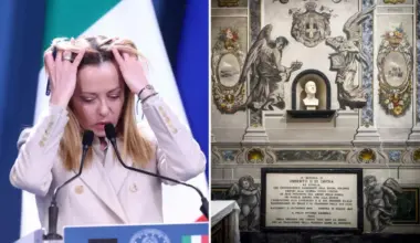 colaj 2 poze in care apar Giorgia Meloni si îngerul cu trăsăturile premierului Italiei, după ce a fost restaurată o frescă de la Roma