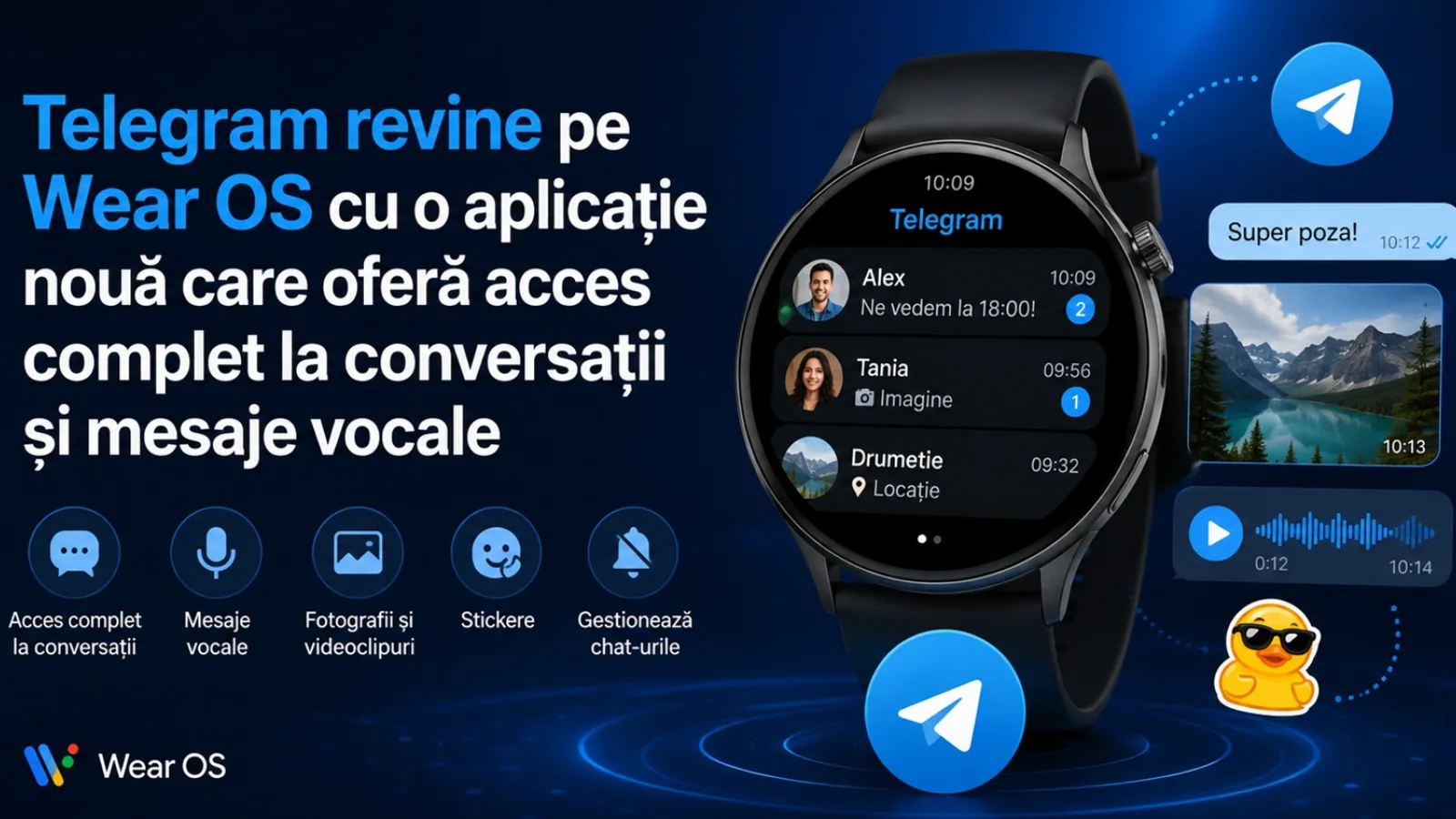Telegram revine pe Wear OS cu o aplicație nouă care oferă acces complet la conversații și mesaje vocale