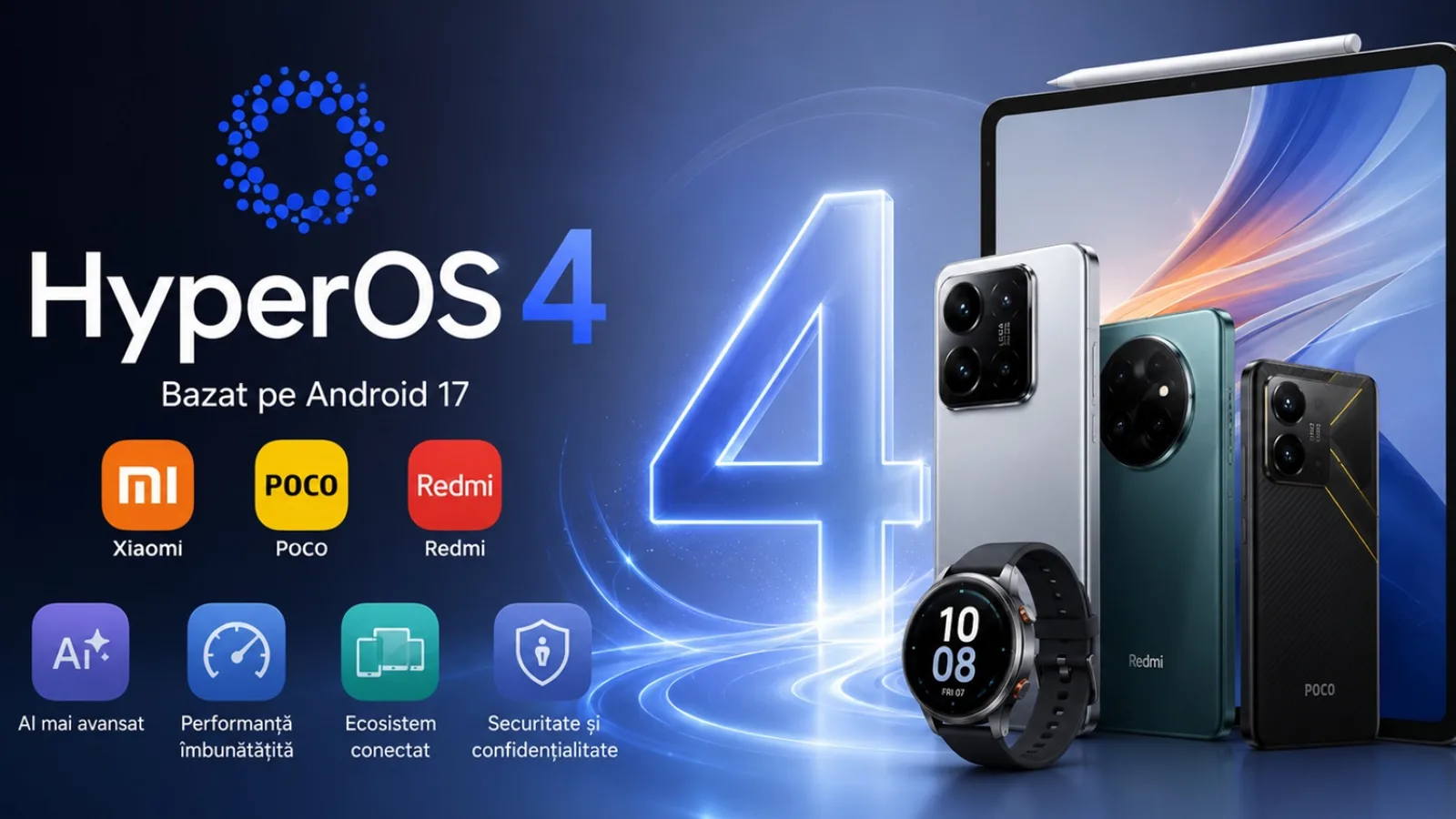 HyperOS 4: Lista completă a telefoanelor / tabletelor Xiaomi, POCO și Redmi care vor primi actualizarea bazată pe Android 17