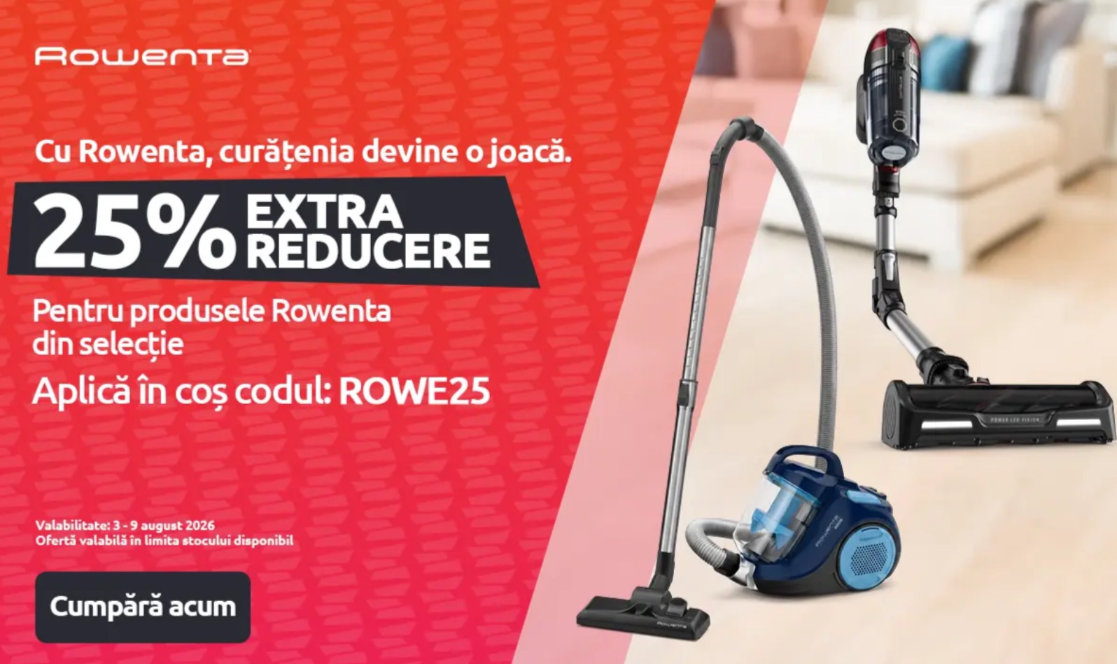  25% reducere extra la produsele Rowenta de la evoMAG