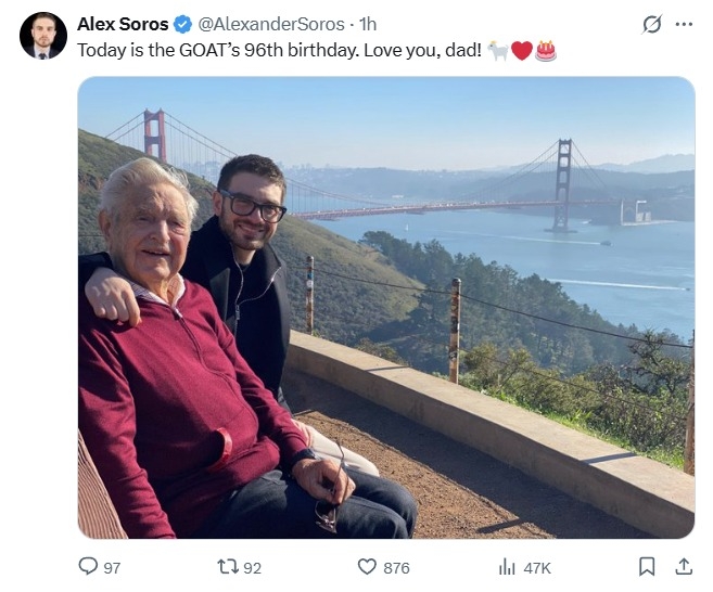 George Soros, fotografiat în ziua în care a împlinit 96 de ani: „Te iubesc, tată!” FOTO