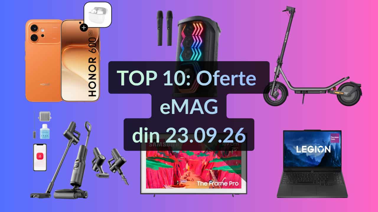 TOP 10: Oferte eMAG din 23.09.26 (televizor Samsung cu diagonală de 189 cm și ramă de tablou
