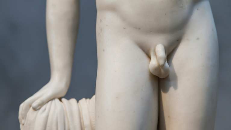 Underlivet på manlig marmorstaty