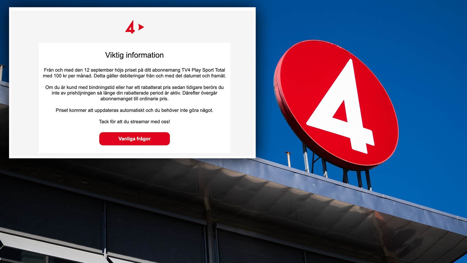 TV4 höjer sitt pris på dyraste paketet för sport