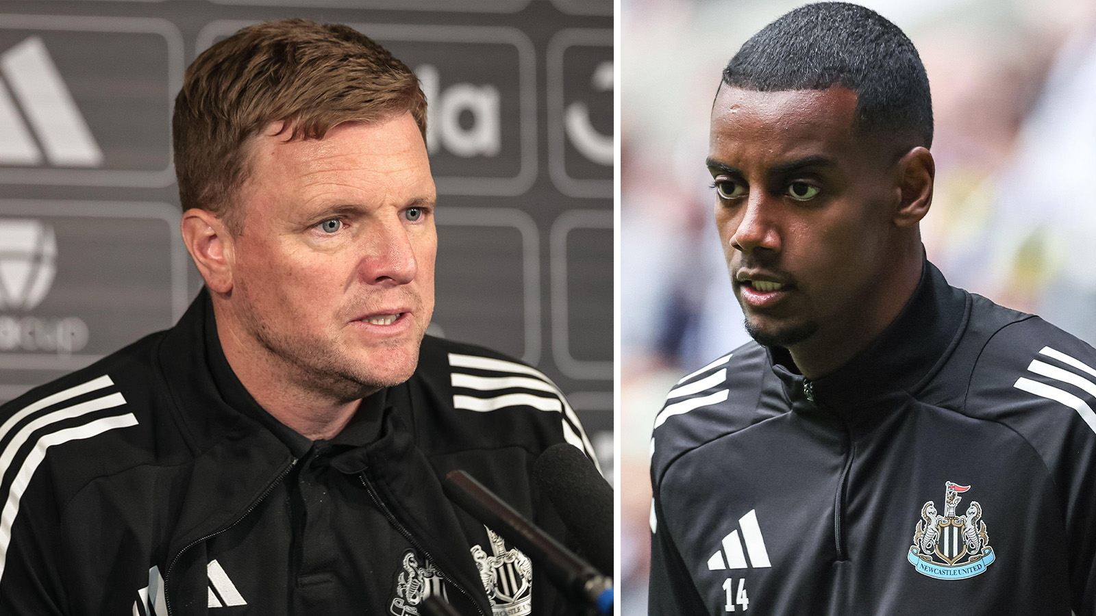 Bildmontage: Newcastle Uniteds tränare Eddie Howe och Alexander Isak.