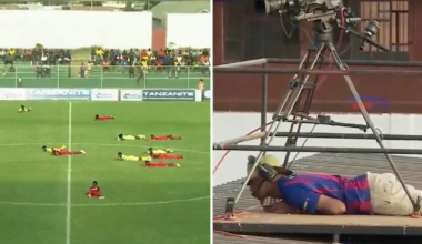 Bi-sarra scenerna: Alla spelare lägger sig ner | Fotboll