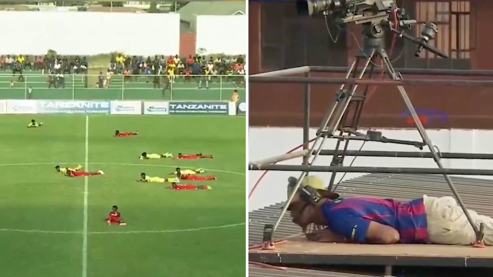 Bi-sarra scenerna: Alla spelare lägger sig ner | Fotboll