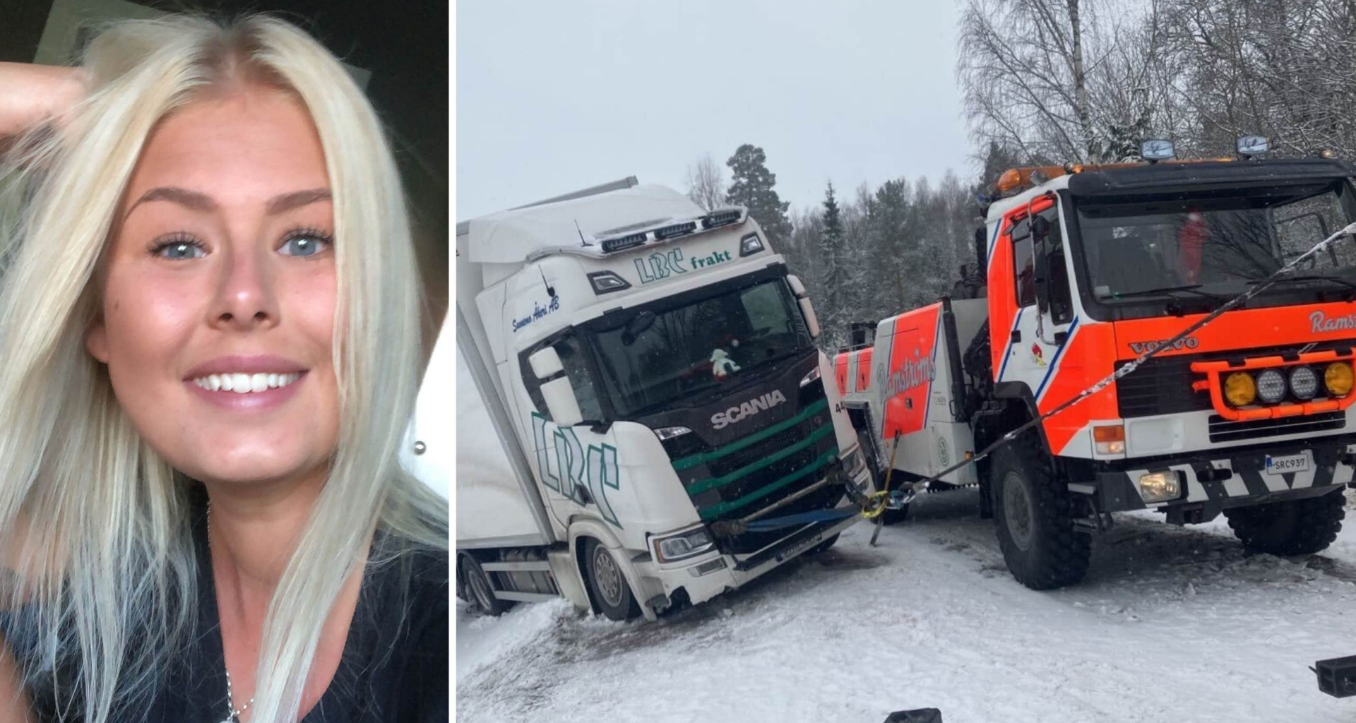 Julia Blad fann sambon Tobias när han bärgade hennes lastbil