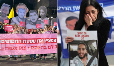 Israeler protesterar mot Gazakriget utanför Netanyahus bostad i Jerusalem.