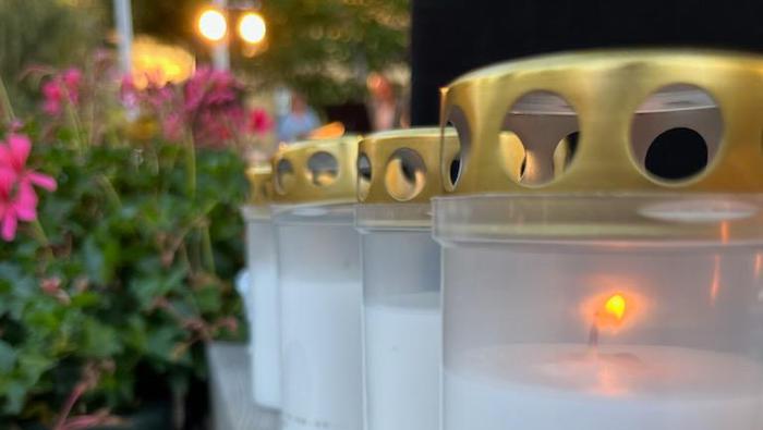 gravljus på rad med blommor i bakgrunden