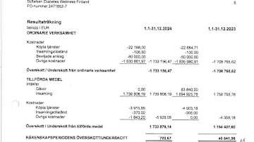 skärmdump på Diabetes Wellness resultaträkning i bokslutet för år 2024.