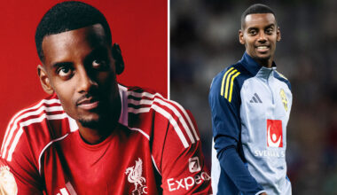 Bildmontage: Alexander Isak presenteras av Liverpool och Alexander Isak med det svenska landslaget