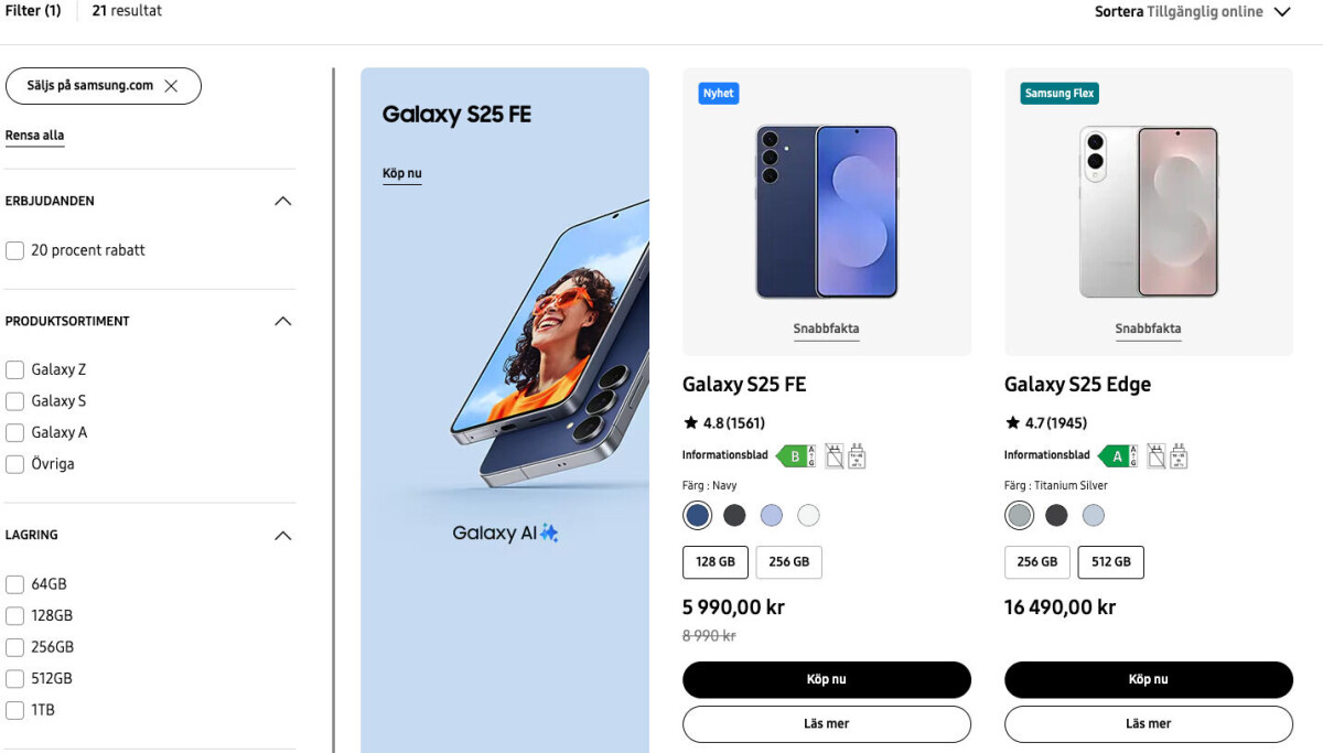Samsung Galaxy S25 FE nu 3000 kronor billigare