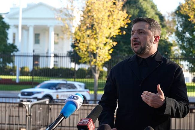 Zelenskyj utanför Vita huset efter mötet med Trump.