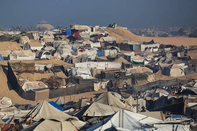 Ett tillfälligt läger i Mawasi-området i Khan Yunis i södra Gaza.