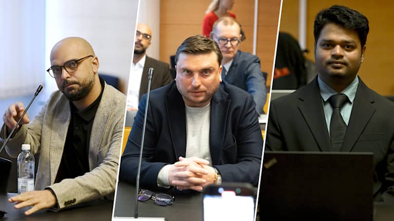 Robert Egizaryan, Davit Vadatchkoria och Santosh Kumar Chaurasia sitter i rättssal. 